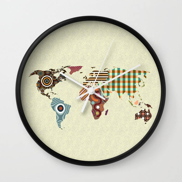 World Map Clock, Printed Wall Clock Globe Décor