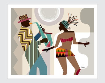 African American wall Art, African painting, African Decor, Black Art,  Dance Gift, Dancing Queen, Saxophone Art, Music Poster, Music Decor