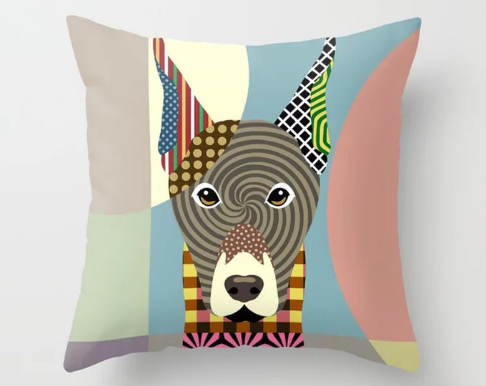 Doberman Pillow, Dobie Dog Cushion Pet Portrait