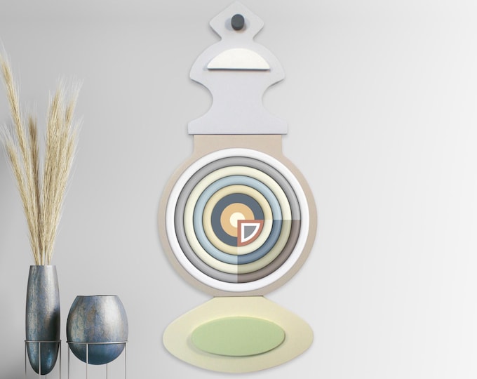 Abstract Cubist Circular Wood Wall Sculpture Boho Modern Art on Plywood Muted Earth Tone Geometric Home Decor