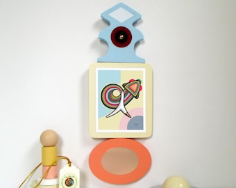 Abstract Cubist Fish Wall Art: Colorful Memphis Style Sculpture