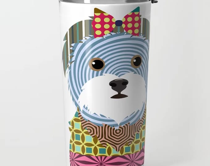 Maltese Gift  Metal Travel Mug, Cute Dog Tumbler Cup