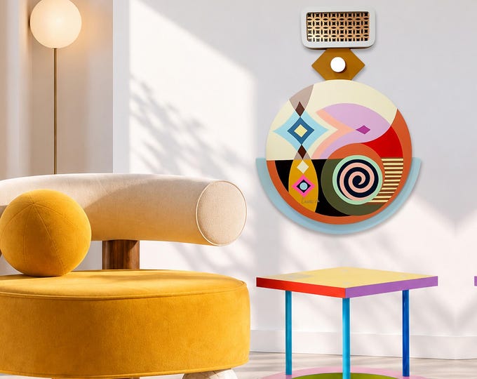 Original Abstract Wall Sculpture: Cubist Modern Art Geometric Colourful Acrylic Painting Home Decor