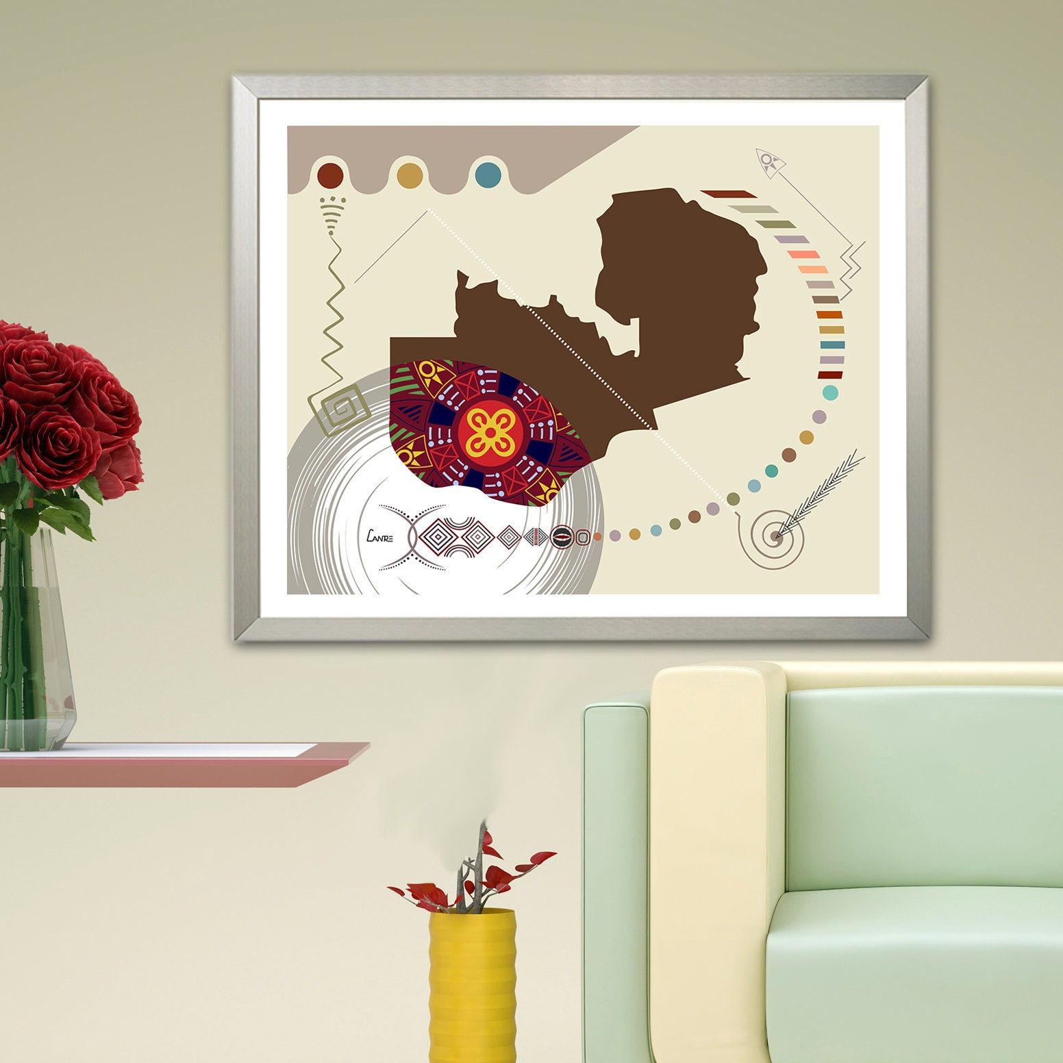 Zambia Wall Art Map Print, Lusaka African Country Decor