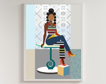 Strength in Stillness Black Woman Wall Art Contemporary African Geometric Print Canvas Minimalist Decor