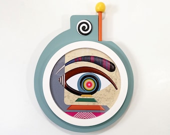 Cubist Eye Wall Art: Colorful Abstract Wooden Sculpture Limited Edition