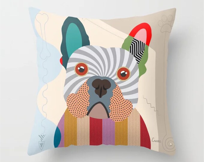 French Bulldog Pillow, Frenchie Mom Gifts, Pet Portrait Cushion Puppy Décor