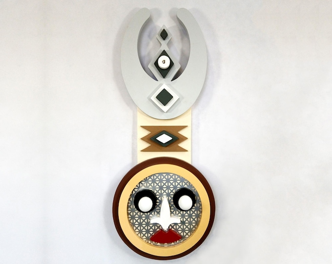 African Mask Wall Art: Mixed Media Wood & Aluminum Sculpture, Contemporary Tribal Decor