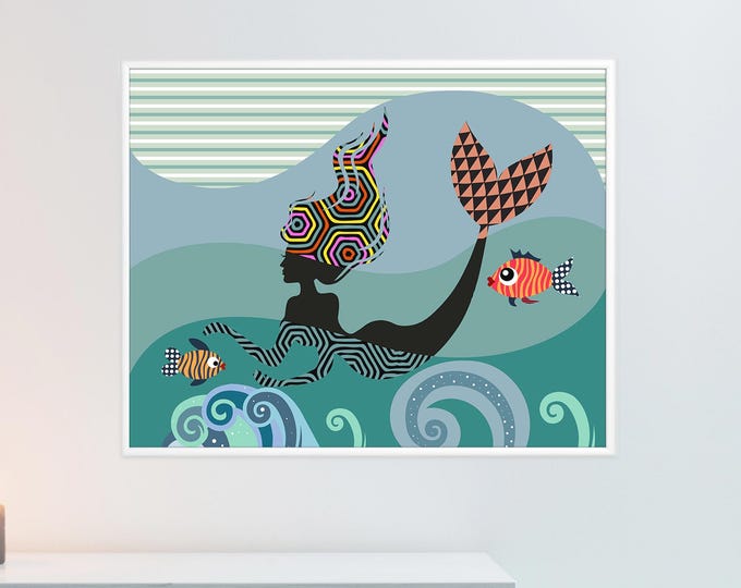 Mermaid Wall Art Print, Girls Room Decor