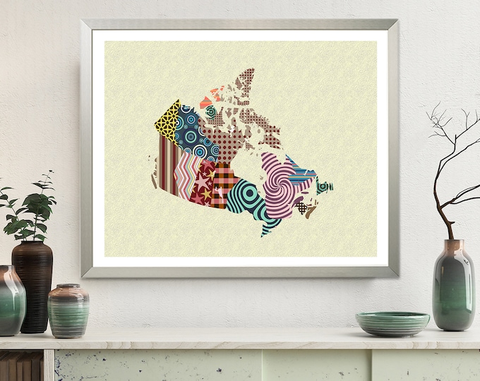 Canada Map, City Decor Geometric Design Cubist Art