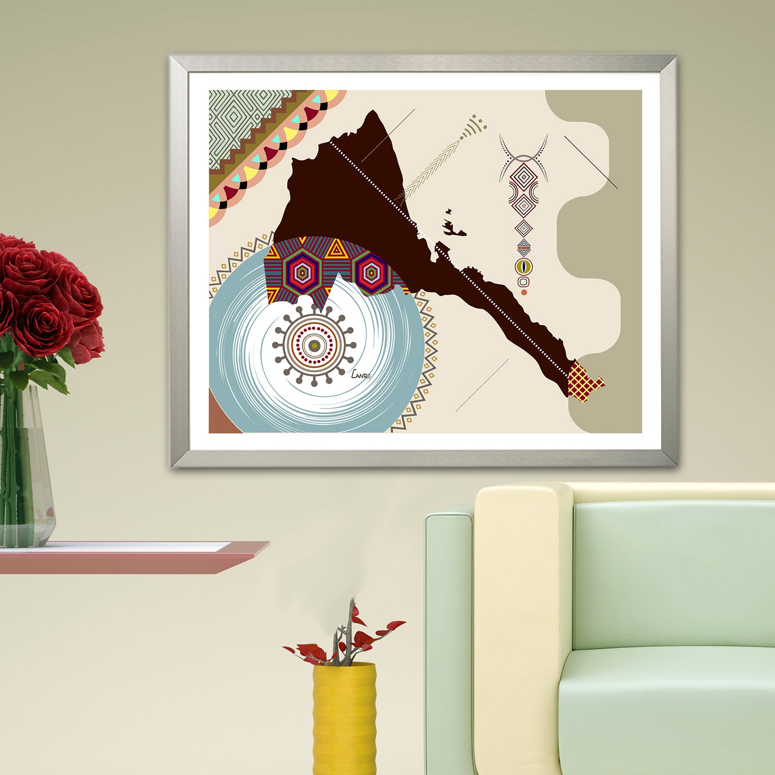 Eritrea Map Art, Asmara East African Abstract Painting Decor