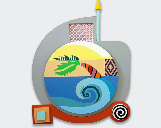 Original Abstract Sculptural Wall Art: Acrylic on Wood & Aluminum Modern Geometric Cubist Artwork