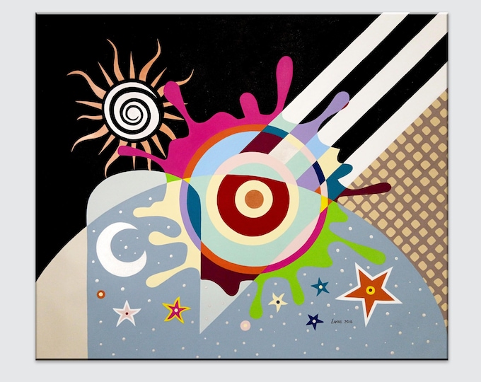 Abstract Cubist Painting: Original Acrylic on Canvas Colourful Modern Large Abstract Wall Art