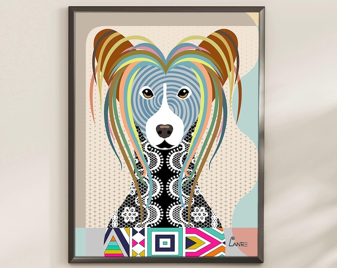 Chinese Crested Dog Art Print: Pet Portrait Unique Dog Lover Gift & Home Décor