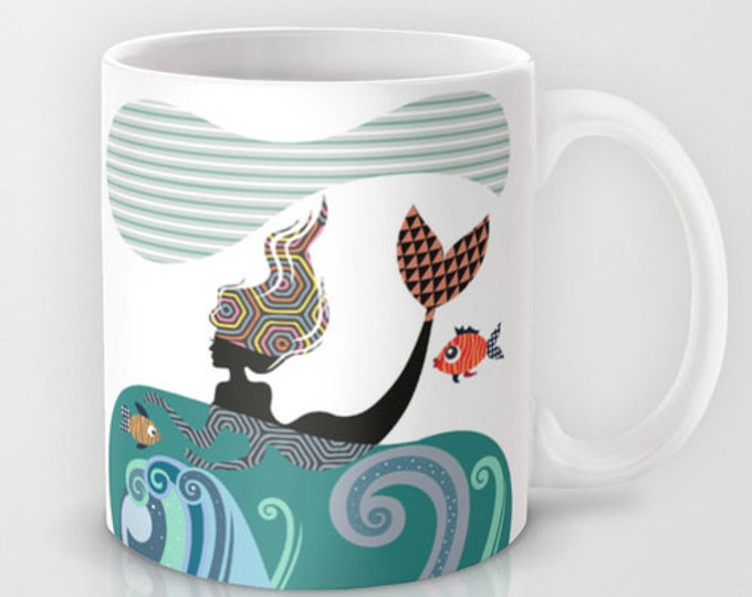 Mermaid Coffee Mug, Girly Gift  Tea Cup Ocean Beach Drinkware