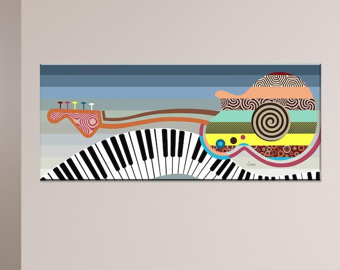 Large Music Wall Decor Abstract Guitar Piano Canvas Pop Art Music Lover Gift