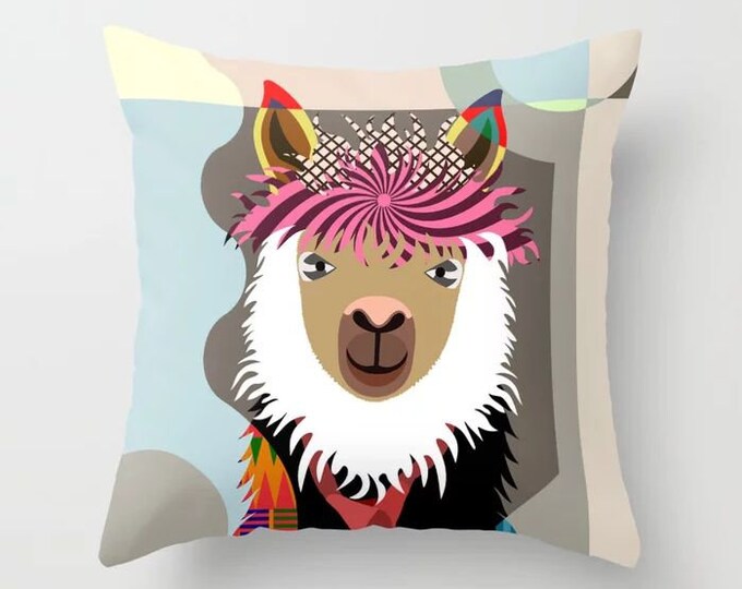 Llama Throw Pillow, Alpaca Cushion Hipster Animal Decor