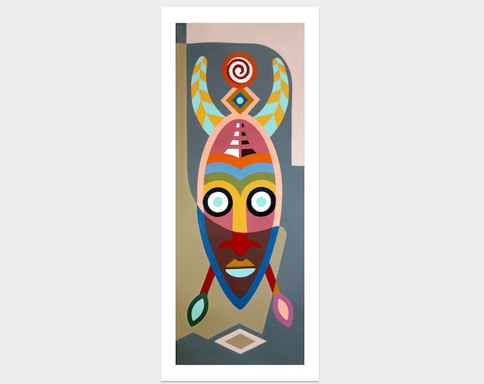 Original African Mask Canvas Painting Afrocentric Modern Home Decor Tribal Afrofuturist