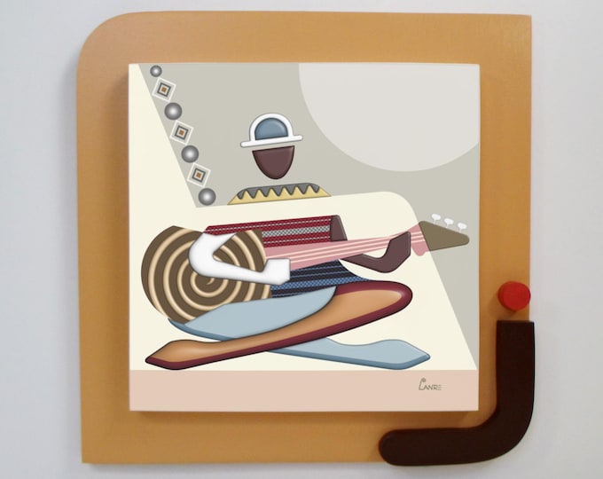 Abstract Geometric Guitarist Wooden Wall Art Cubist Musician Wall Sculpture