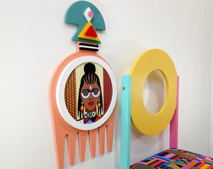 Black Woman Decor: Afro Pick Duafe Adinkra Afrocentric Home Accent Wooden Sculpture