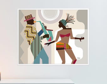 Jazz Music Print: Afrocentric Dancing Queen, Saxophone Art