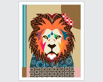 Lion Wall Art Print Poster, Jungle Animal Painting