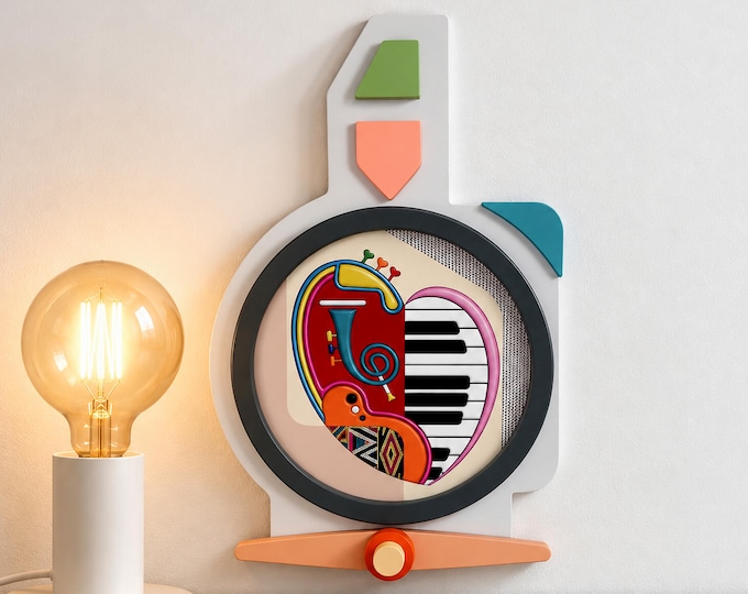 Cubist Musical Instrument Heart Sculpture: Pop Art Wood Wall Decor