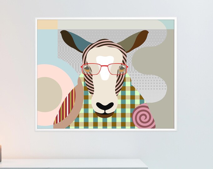 Sheep Artwork Print Farm Animal Wall Decor Hipster Painting Animal Lover Gift