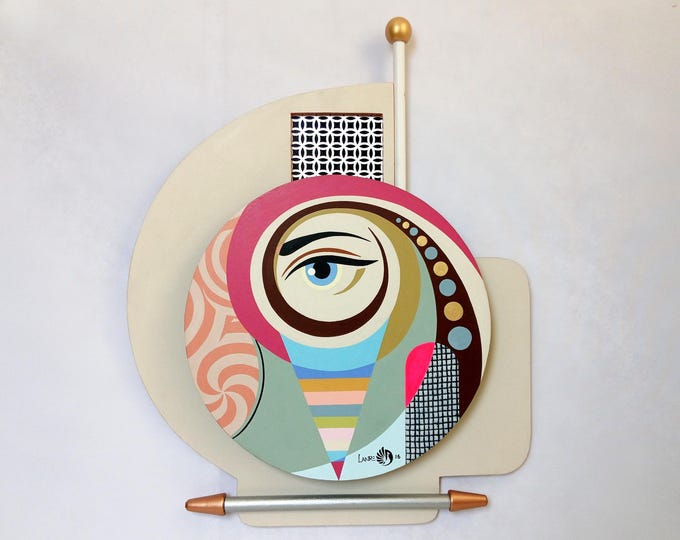 Abstract Cubist Wood Wall Sculpture: Original Acrylic Painting, Modern 3D Decor