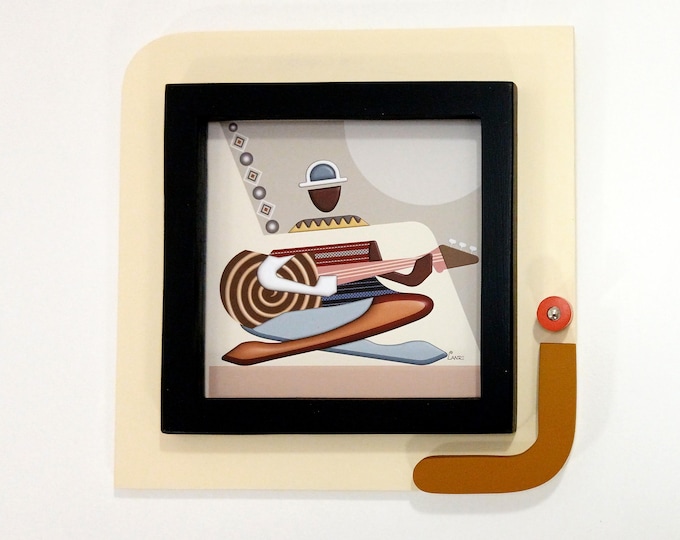 Abstract Geometric Guitarist Wooden Wall Art Cubist Musician Wall Sculpture