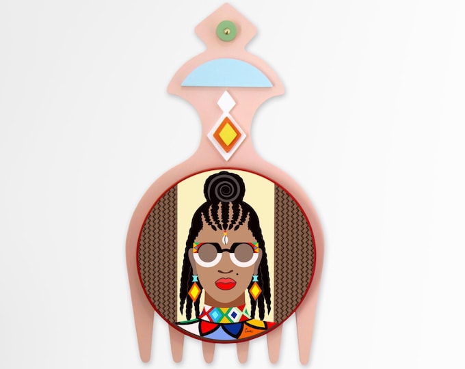 Black Woman Decor: Afro Pick Duafe Adinkra Afrocentric Home Accent Wooden Sculpture