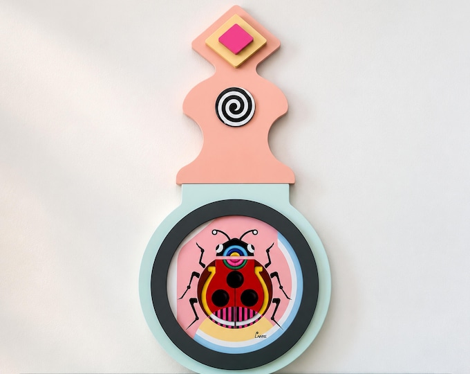 Cubist Ladybug & Horseshoe Wood Wall Art: Good Luck Charm, Pop Art Decor