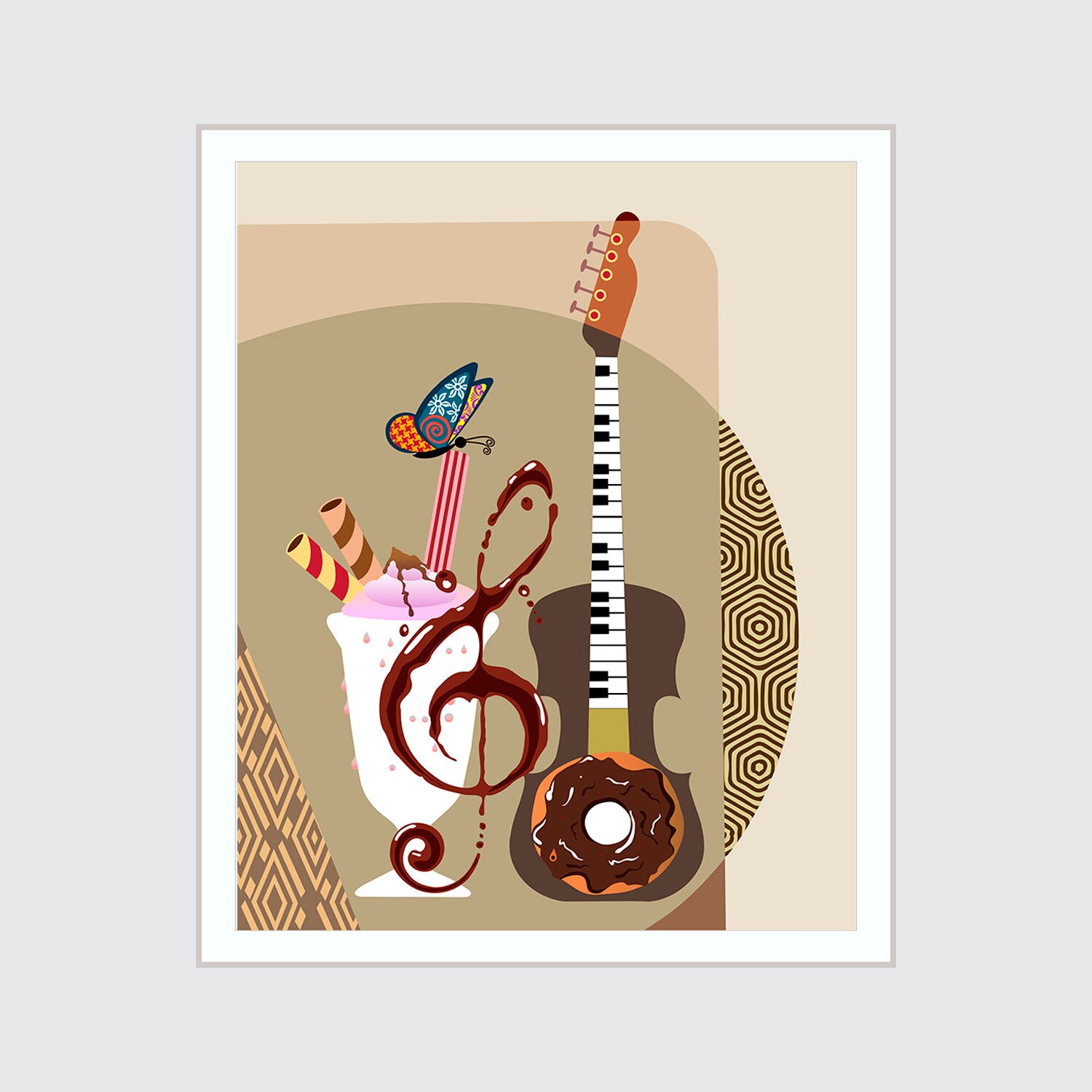 Guitar Art Painting, Funny Music Wall Decor Piano Teacher Gift Guitar Art Painting, Funny Music Wall Decor Piano Teacher Gift