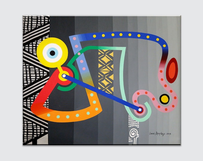 Original Abstract Cubist Painting: Acrylic on Canvas Colorful Modern Geometric Large Wall Art