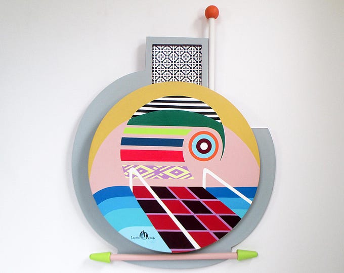 Original Unique Abstract Acrylic Painting Wooden Sculpture Pop Art Absstract Geometric Inspirational Wall Art Motivational Decor