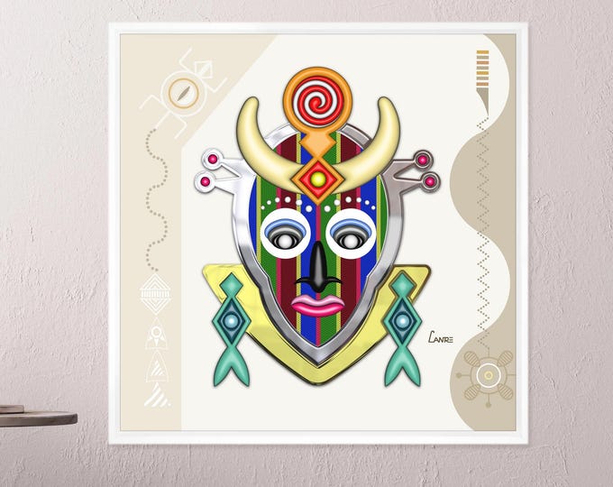 Modern African Mask décor Colourful African American Ethnic Decor Abstract Geometric Wall Art Kwanzaa Gift