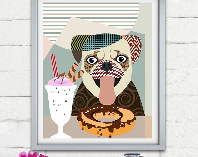 Pug Art Print Dog Portrait, Puppy Décor Wall Furry Art