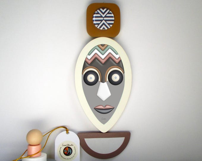 African Mask Wall Art Abstract Cubist Geometric Wooden Sculpture Modern Pop Art Wall Decor Symbolic Afro-Futurism Design