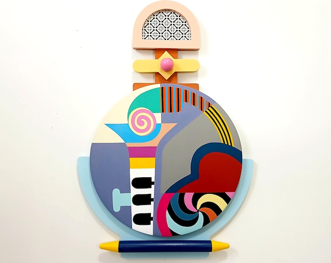 Abstract Musical Wall Sculpture: Colorful Cubist Art, Modern Statement Piece