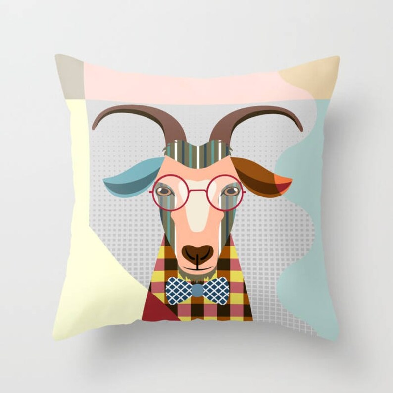 Goat Pillow Goat Gifts Goat Art Animal Pillow Farm Animal Etsy