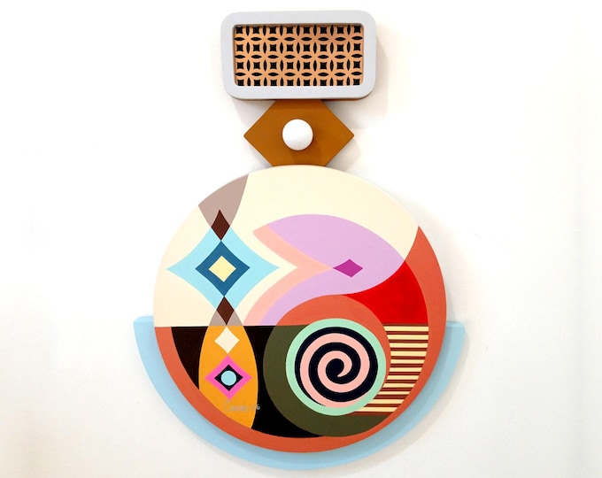 Original Abstract Wall Sculpture: Cubist Modern Art Geometric Colourful Acrylic Painting Home Decor