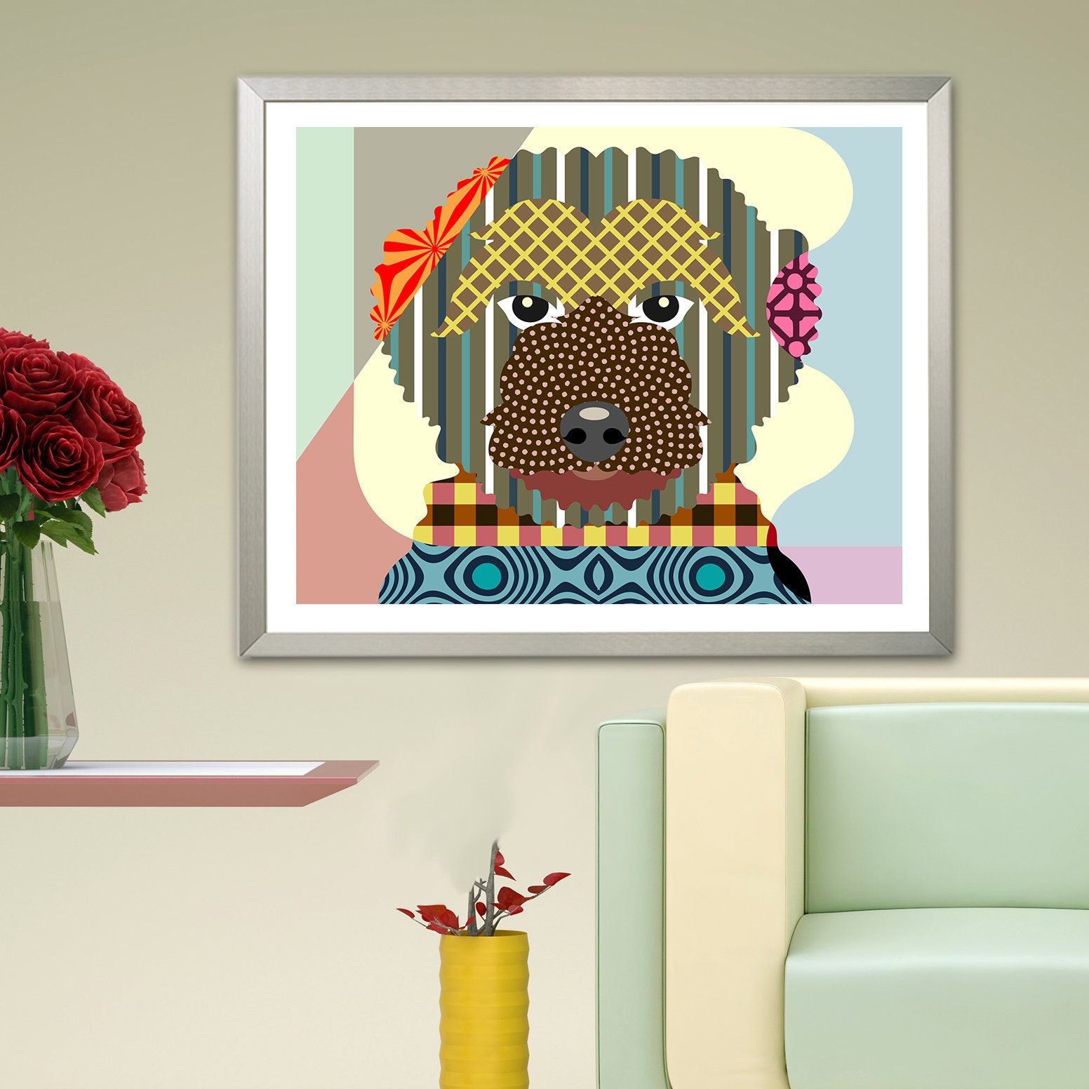 Golden Doodle Art Dog Print, Pet Portrait Animal Painting Puppy Decor