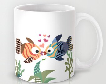 Fish Mug, Love Coffee Cup Kissing Fish Gift