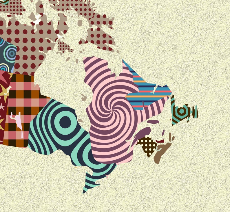 Canada Map City Decor Geometric Design Cubist Art