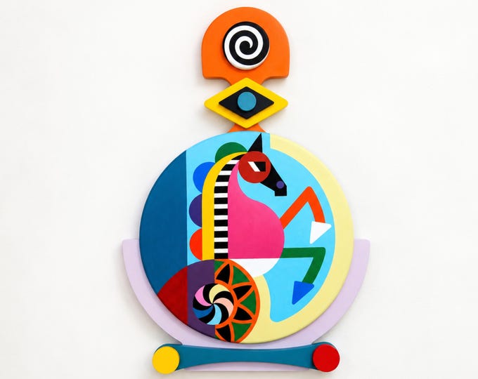 Horse Wall Art Sculpture: Abstract Cubist Animal Painting Modern 3D Colorful Stallion Artwork Wooden