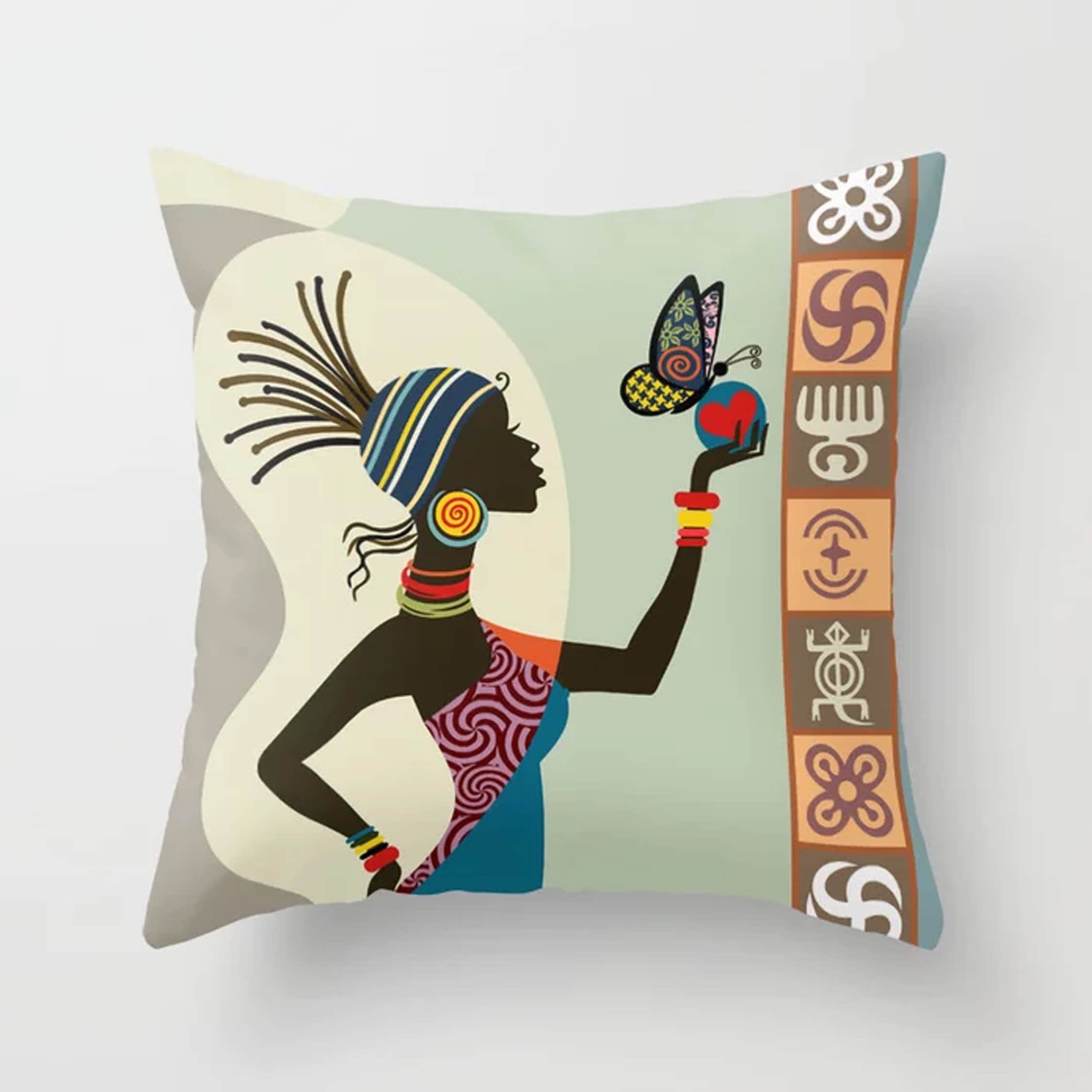 African Woman Decorative Pillow, Afrocentric Decor Pillow, African Cute