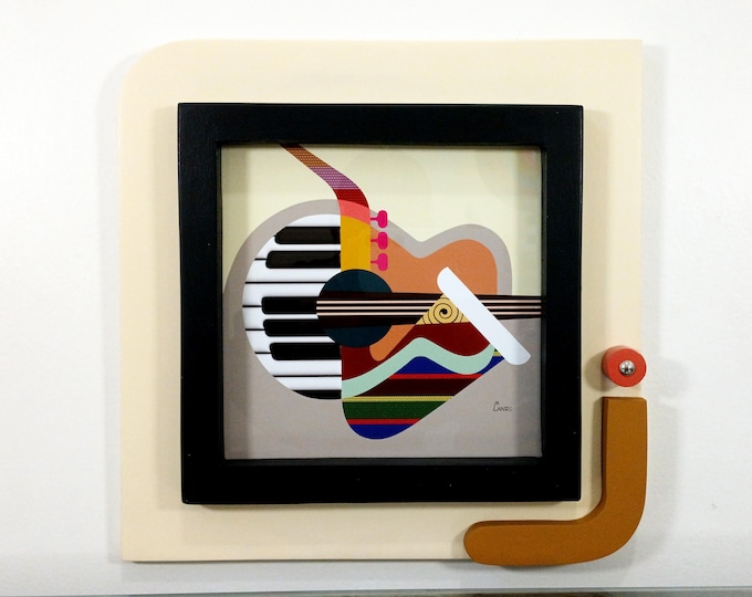 Abstract Music Wall Art Sculpture: Guitar, Saxophone & Keyboard Modern Geometric Wooden Decor  Musician Gift