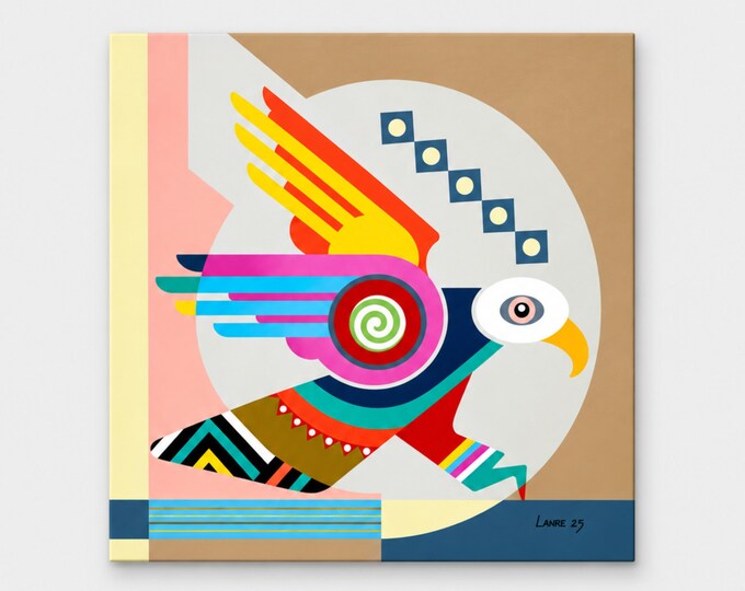 Original Abstract Cubist Eagle Painting Acrylic on Canvas Bird Geometric Cubist Art
