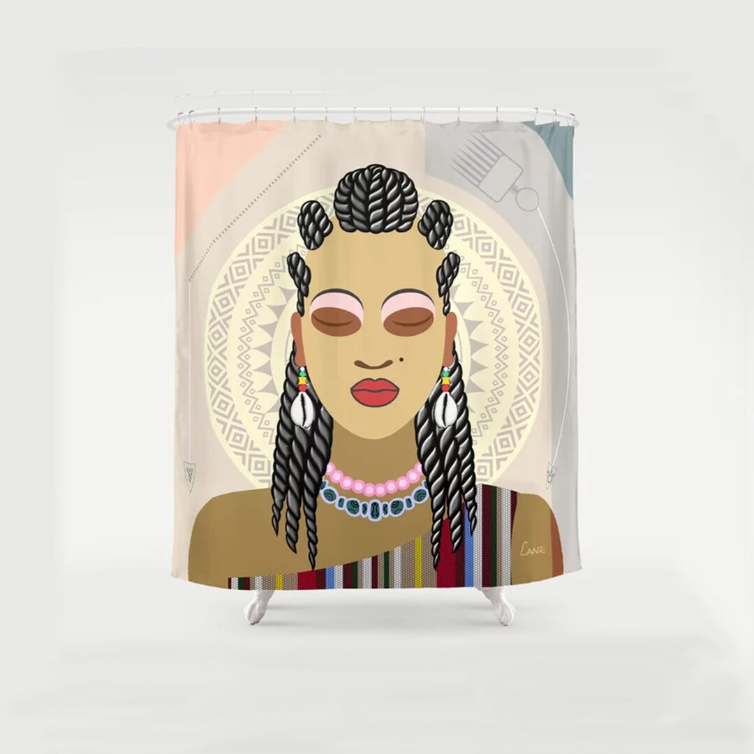 Black Woman Shower Curtain African American Bathroom Art Etsy