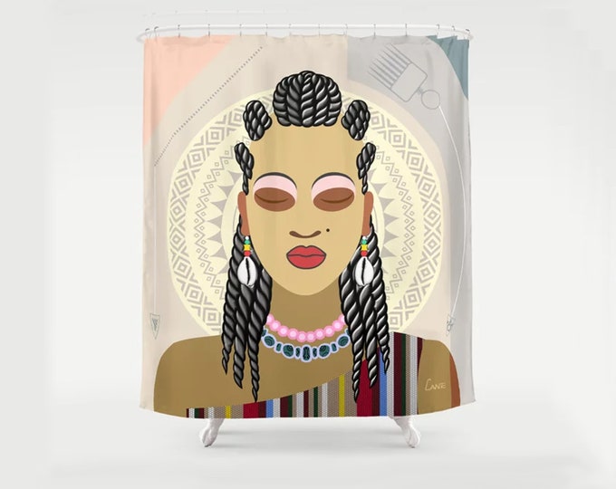 Black Woman Shower Curtain, African American Bathroom Art Decor